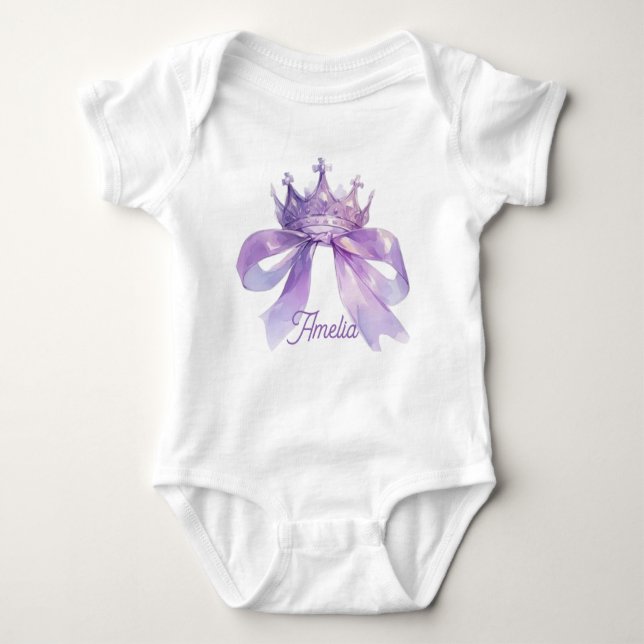 Purple crown and bow Customisable baby name  Baby Bodysuit (Front)