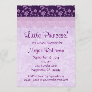 Purple Crown and Lace Princess Girl Baby Shower Invitation