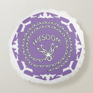 Purple Crown Chakra "Wisdom" Dragonfly White BG Round Cushion