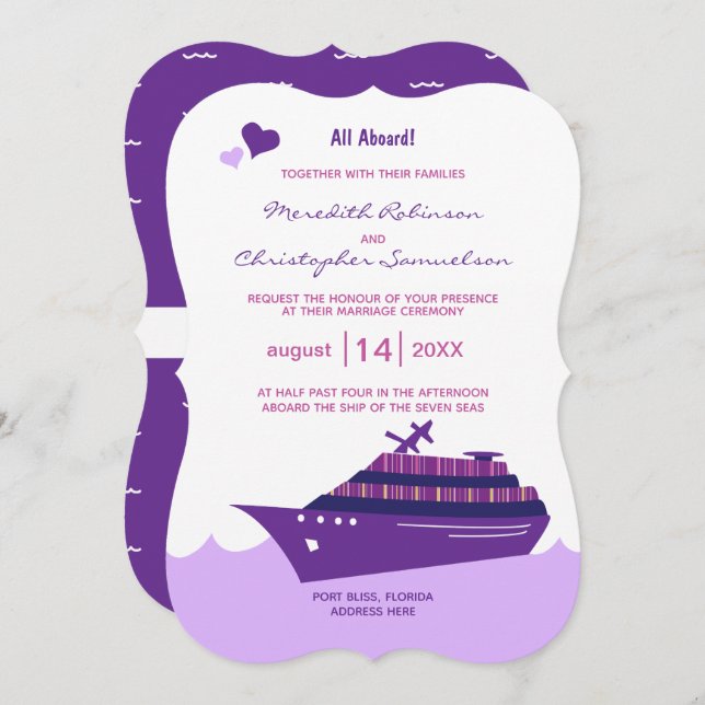 Purple Cruise Ship Wedding Invitation (Front/Back)