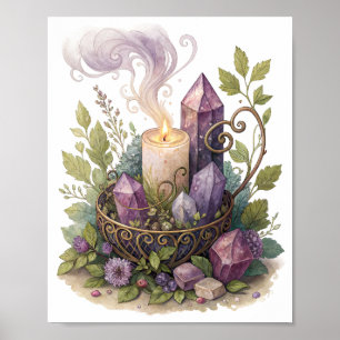 Purple Crystal and Glowing Candle Poster