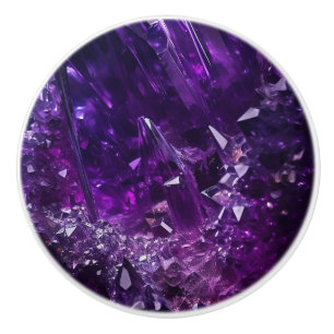 Purple Crystal Jewel Amethyst Ceramic Knob