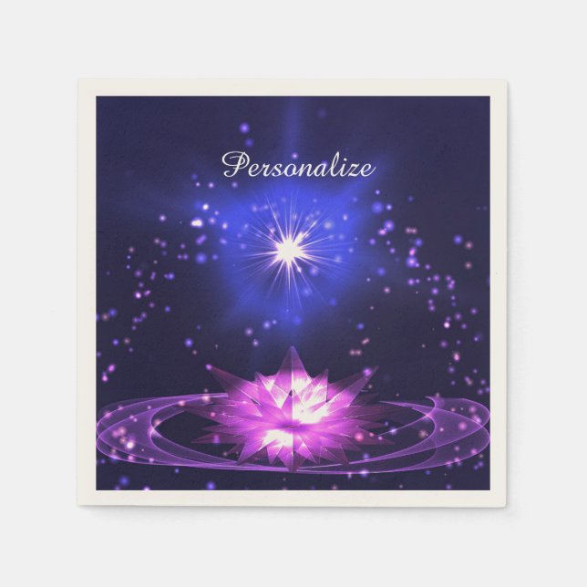 Purple Crystal Lotus Flower Stars Personalise Napkin (Front)