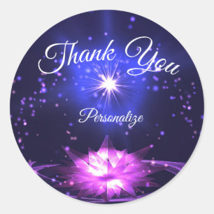 Purple Crystal Lotus Night Stars Personalise Classic Round Sticker
