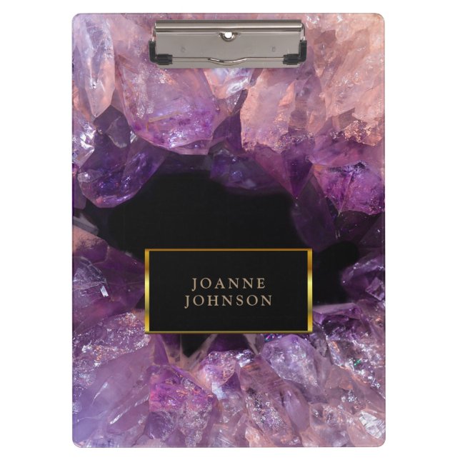 Purple crystal mineral gemstone personalised clipboard (Front)