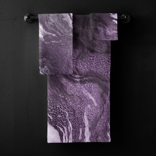 Purple Crystal Moody Dark Eggplant Purple Agate Bath Towel Set