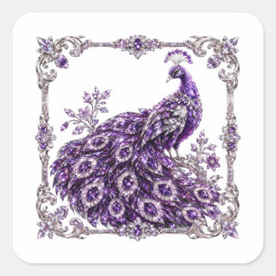 Purple Crystal Peacock Luxury collection Square Sticker