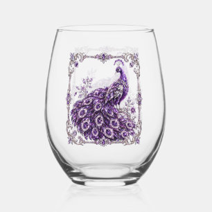 Purple Crystal Peacock Luxury collection Stemless Wine Glass