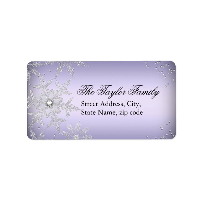 Purple Crystal Snowflake Christmas Address Labels (Front)