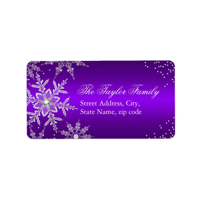 Purple Crystal Snowflake Christmas Address Labels (Front)