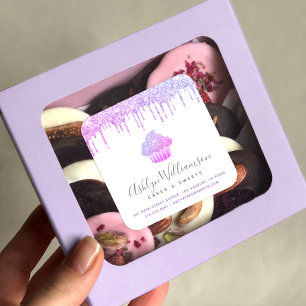 Purple Cupcake Bakery Pastry Chef Glitter Drips Square Sticker