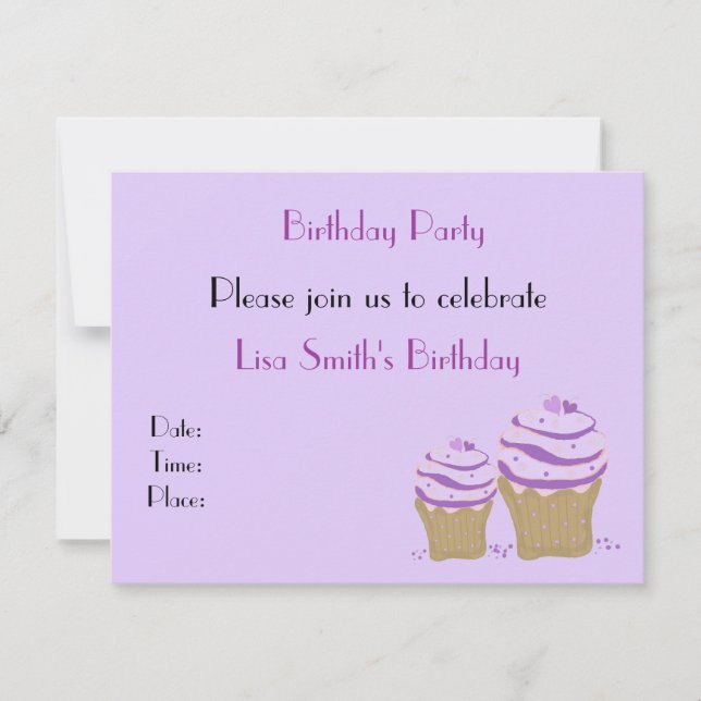 Purple Cupcake Birthday Party Invitation (Front)