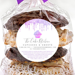 Purple Cupcake Glitter Drips Bakery Chef Legal Classic Round Sticker