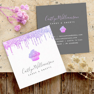 Purple Cupcake Glitter Drips Pastry Chef Bakery Square Business Card