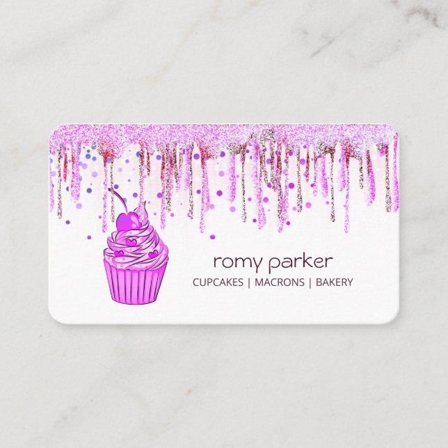 Purple Cupcake Home Bakery Pastry Dripping Business Card (Front)