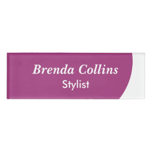 Purple curve and white name tag