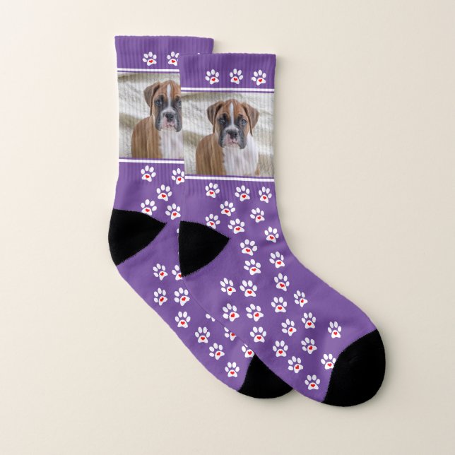 Purple Custom Dog Photo Socks - Custom Pet Socks (Pair)