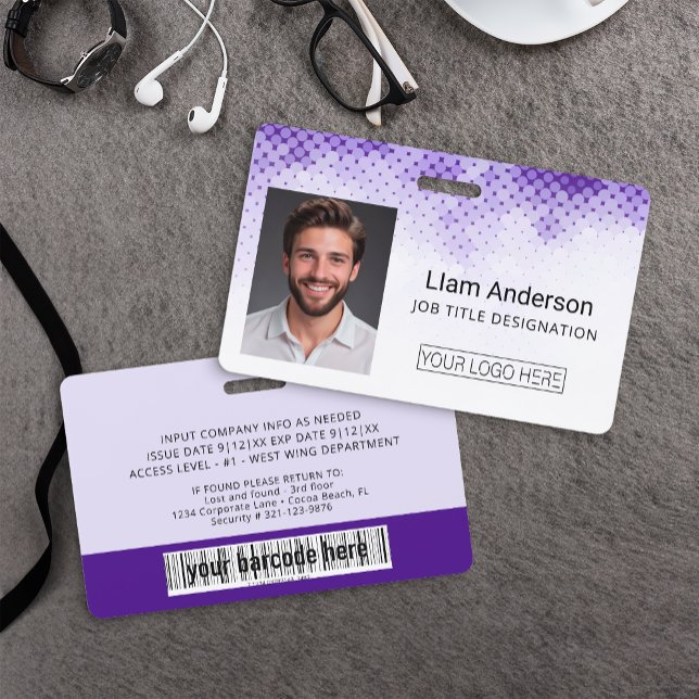 Purple Custom Employee ID Photo Badge ID Badge (Custom Employee Photo Badge)
