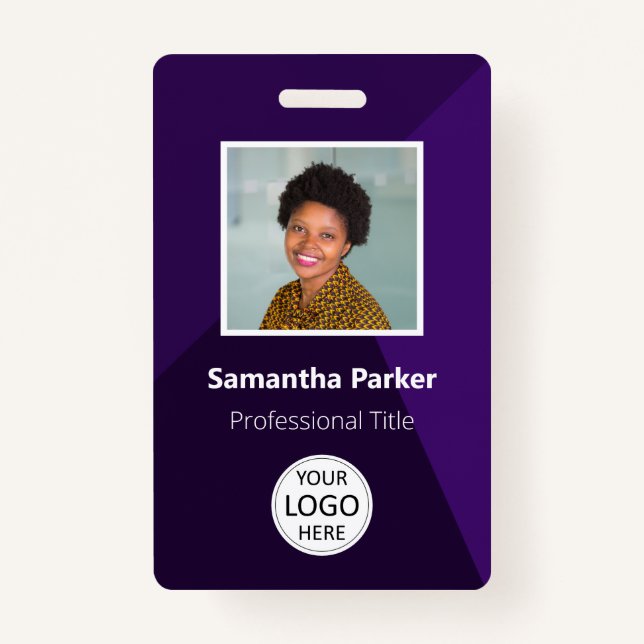 Purple Custom Employee - Photo ID, Logo, Bar Code  ID Badge (Front)