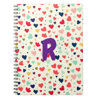 Purple Custom Initial Cute Hearts Pattern Notebook