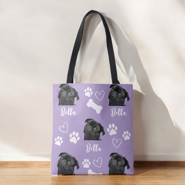 Purple Custom Love Paw Print Dog Lover Pet Photo Tote Bag (Creator Uploaded)