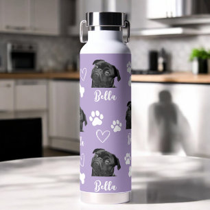 Purple Custom Love Paw Print Dog Lover Pet Photo Water Bottle