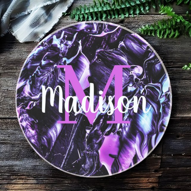 Purple Custom Marble Name Gift Personalised Coaster (Creator Uploaded)