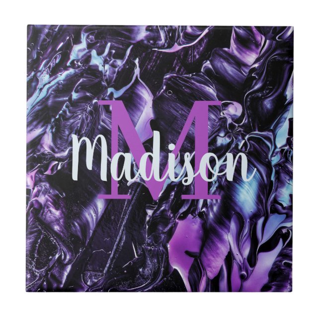 Purple Custom Marble Name Gift Personalised Tile (Front)