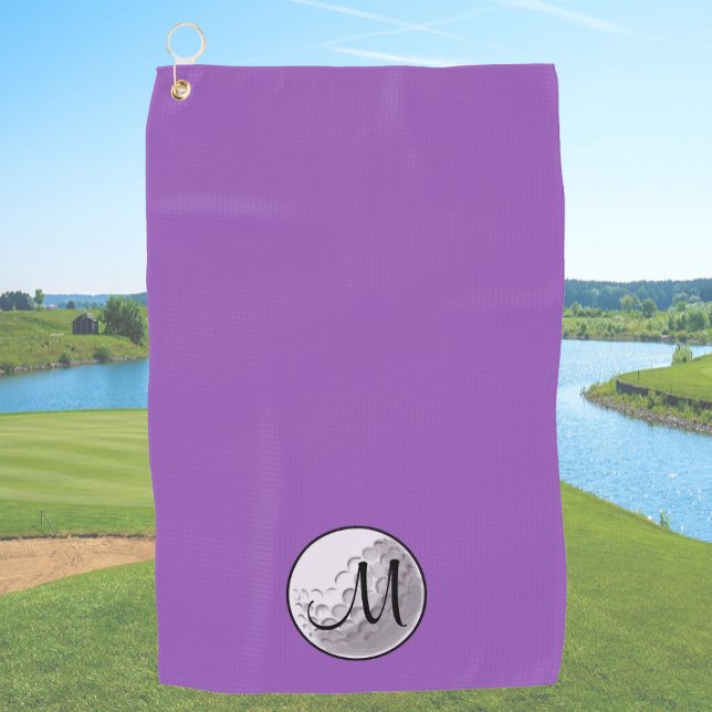 Purple custom monogram golf towel simple initial (Creator Uploaded)