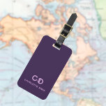 Purple custom monogram initials modern luggage tag<br><div class="desc">Girly and feminine deep purple background,  pink text. Personalise and add your monogram initials and a name.  
Back: add contact info</div>