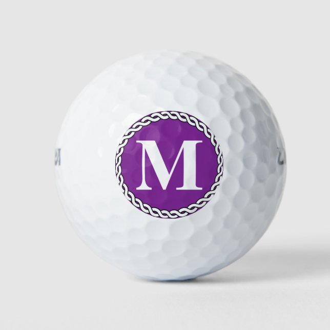 Purple Custom Monogrammed Initial Rope Edge Golf Balls (Front)