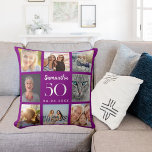 Purple custom photo collage birthday cushion<br><div class="desc">A unique gift for a 21st birthday,  celebrating her life with a collage of 8 of your own photos,  pictures.  Personalise and add her name,  age and date. A deep purple background colour,  white text.   The name is written with a modern hand lettered style script.</div>