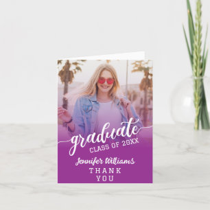 Purple Custom Photo Graduation with Message Thank You Card