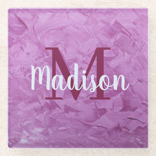 Purple Custom Pillow Monogram Personalised Glass Coaster (Front)