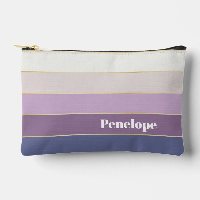 purple Custom Summer Colour Block Stripes Accessory Pouch (Front)
