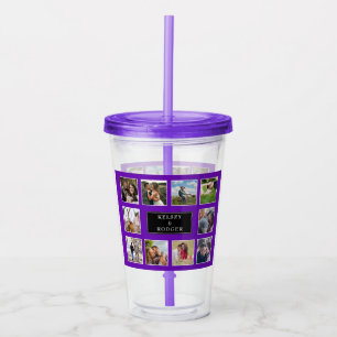 Purple Custom Wedding Photo Collage Acrylic Tumbler