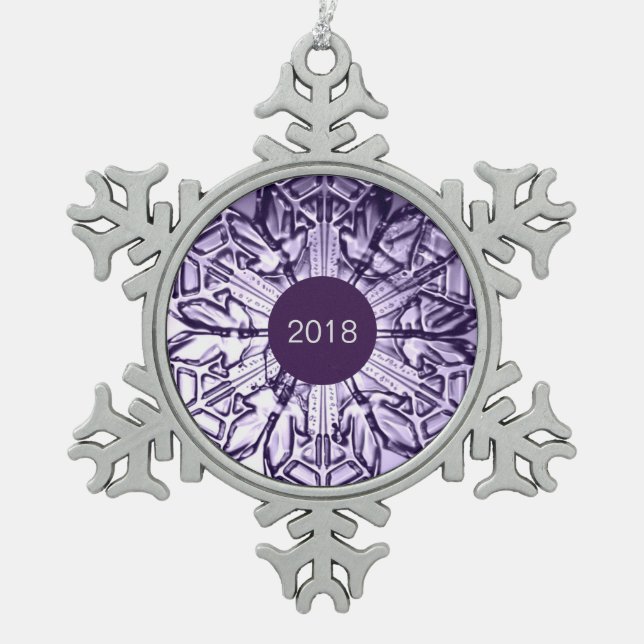Purple Custom Year Keepsake Snowflake Pewter Christmas Ornament (Front)