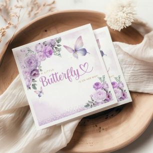 Purple cute a little butterfly girl baby shower napkin