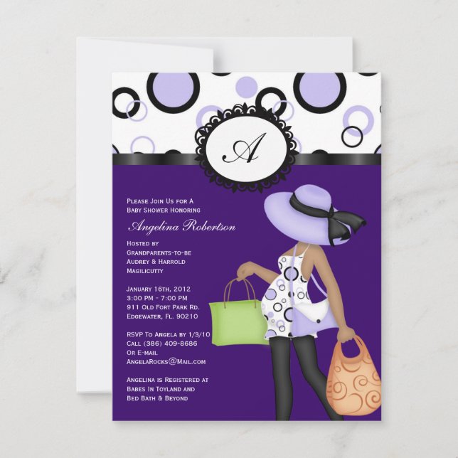 Purple Cute Baby Shower Invites (Front)