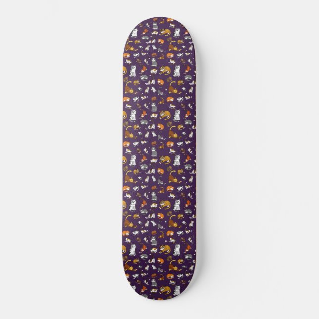 purple cute cat pattern design for cat lovers- skateboard (Front)