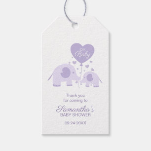 Purple Cute Elephant Baby Shower Favour Thank You Gift Tags