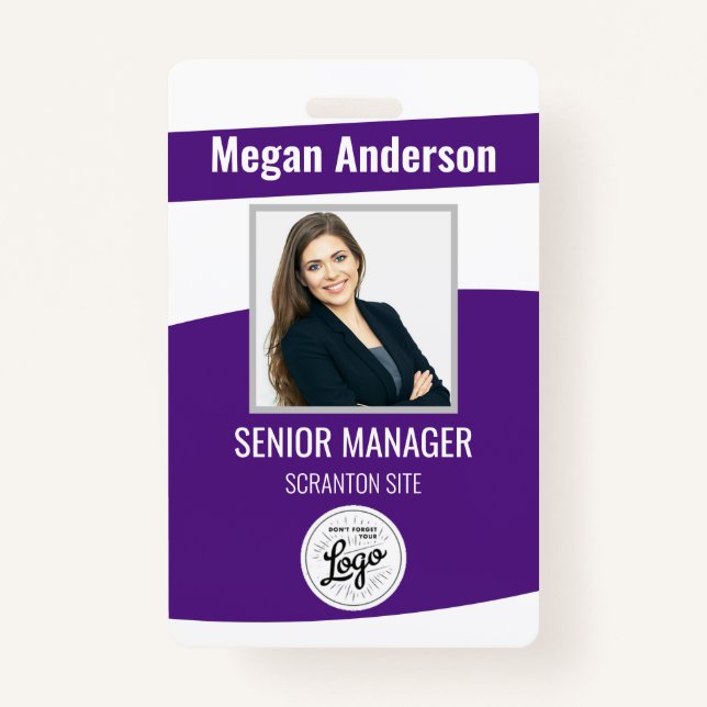 Purple Cute Employee Photo ID Badge (Front)