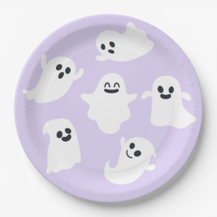 Purple Cute Ghost Halloween Fall Baby Shower Paper Plate