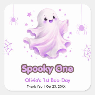 Purple Cute Ghost SpookyOne Halloween 1st Birthday Square Sticker