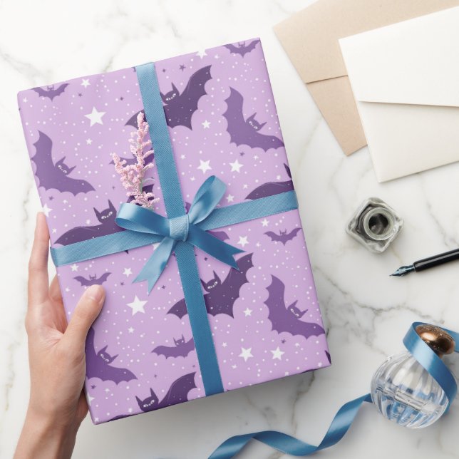 Purple Cute Gothic Bats Wrapping Paper (Gifting)