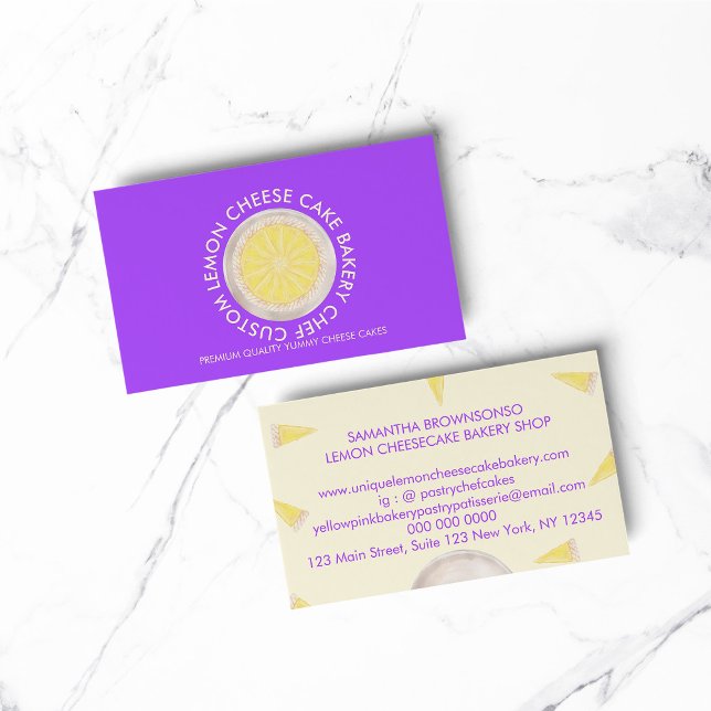 Purple Cute Pastry Cheesecake Bakery Business Card (bakery business  chef)