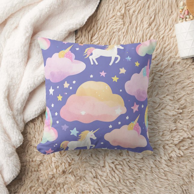 Purple Cute Rainbow unicorn birthday girls  kids Cushion (Blanket)