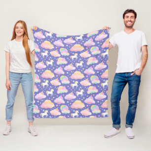 Purple Cute Rainbow unicorn birthday girls kids Fleece Blanket
