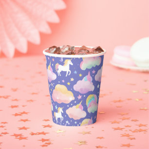 Purple Cute Rainbow unicorn birthday girls  kids Paper Cups