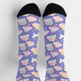 Purple Cute Rainbow unicorn birthday girls  kids Socks